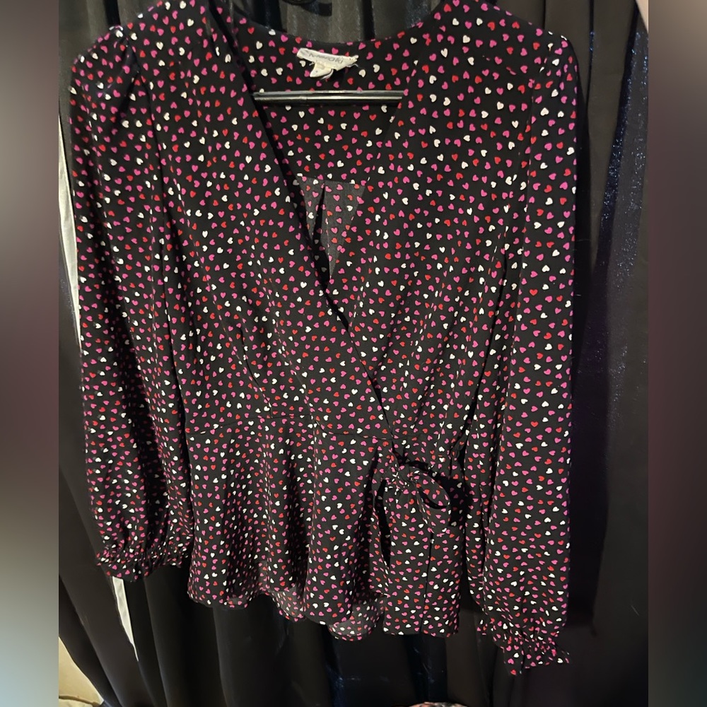 Black blouse with Tiny multicolored hearts GREAT FOR VALENTINES DAY<3